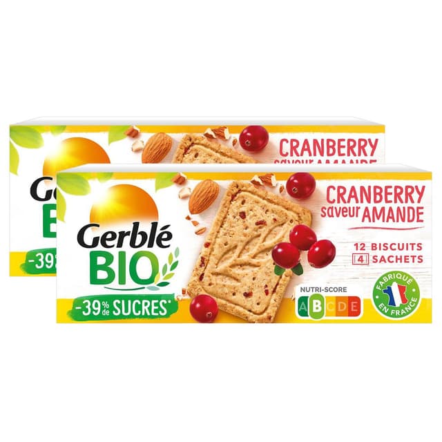 3175681257542 - Gerblé Bio - 12 Sablés Amande Cranberry Bio -39% de sucres en moins