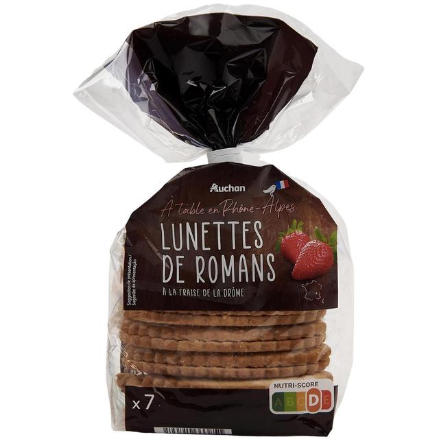 3596710333851 - Auchan Terroir - Biscuits lunettes de Romans pur beurre à la fraise de la Drôme x7