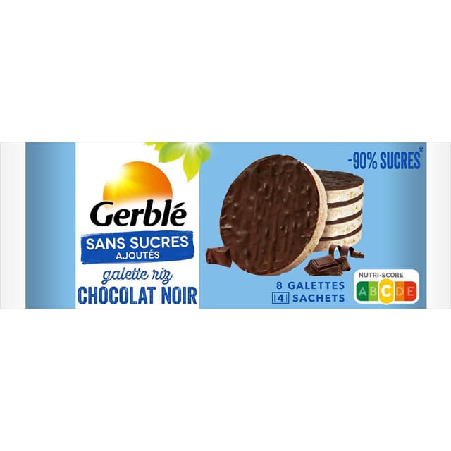 3175681213951 - Gerblé Sans Sucres Ajoutés - 8 Galettes de riz chocolat noir -90% de sucres en moins