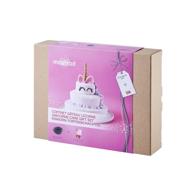 3485990404651 - Mastrad - Coffret création gâteau Licorne, Rainbow cake- 3 Moules, 1 poche, et embouts