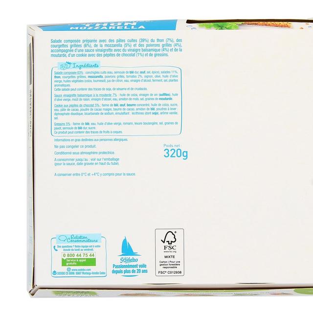 3242274009151 - Sodebo - Salade Repas Portofino, Légumes Grillés, Thon, Mozzarella