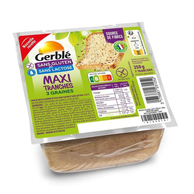 3175681231252 - Gerblé Sans Gluten Sans Lactose - Pain de Mie Moelleux Maxi Tranches 3 graines Sans Gluten