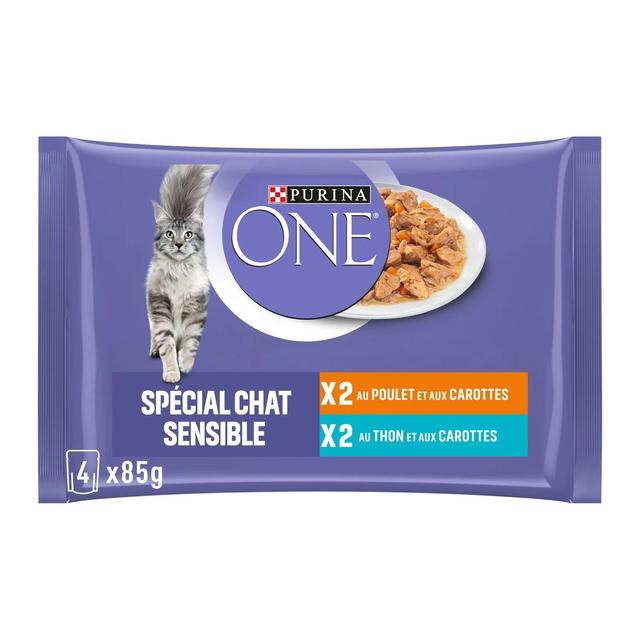 7613034465252 - Purina - One - Sachets en sauce Effilés Thon, Poulet et Carottes spécial chat sensible pour chat adulte