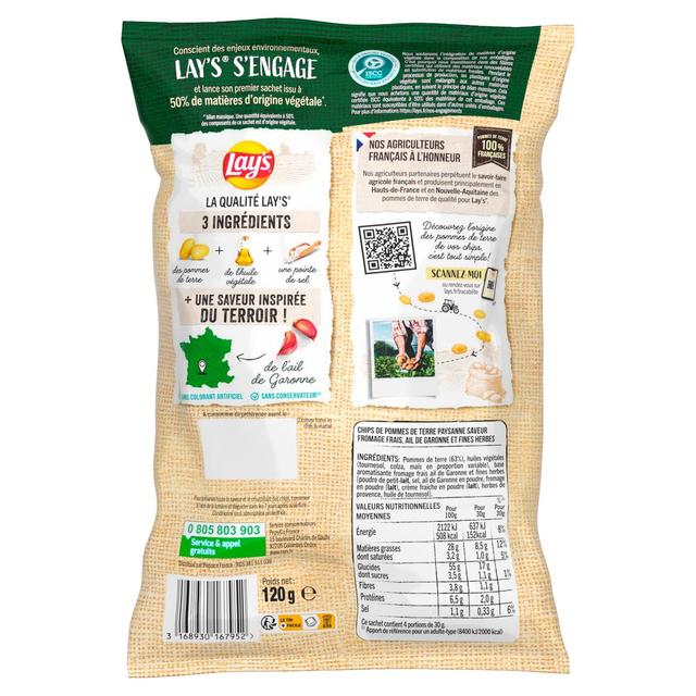 3168930167952 - Lay's - Chips recette paysanne saveur fromage frais, ail de Garonne et fines herbes