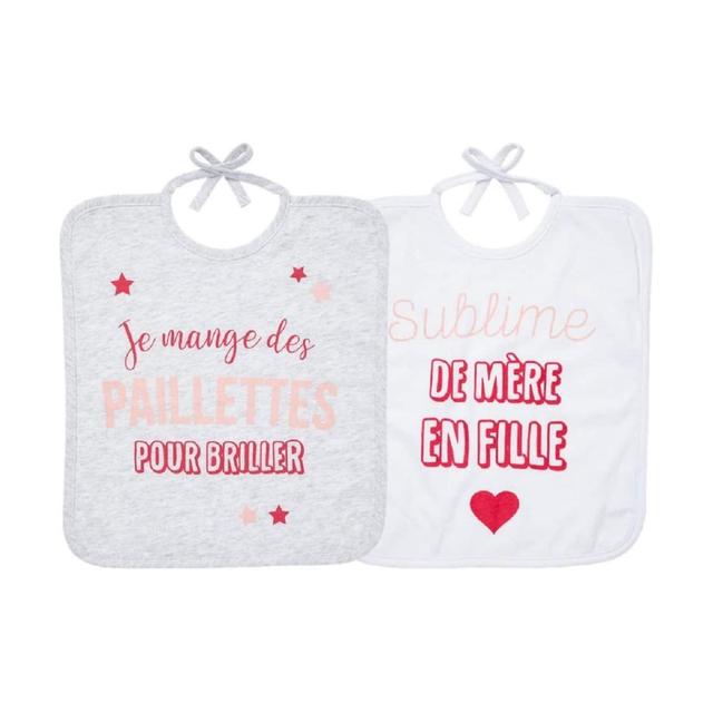 3148801028452 - Babycalin - Lot de 2 bavoirs 1er âge Fille à lacets