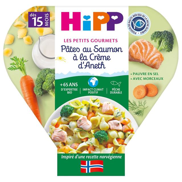 4062300379152 - Hipp - Les Petits Gourmets - Pâtes au Saumon à la Crème Aneth Bio Assiette Bébé Dès 15 mois