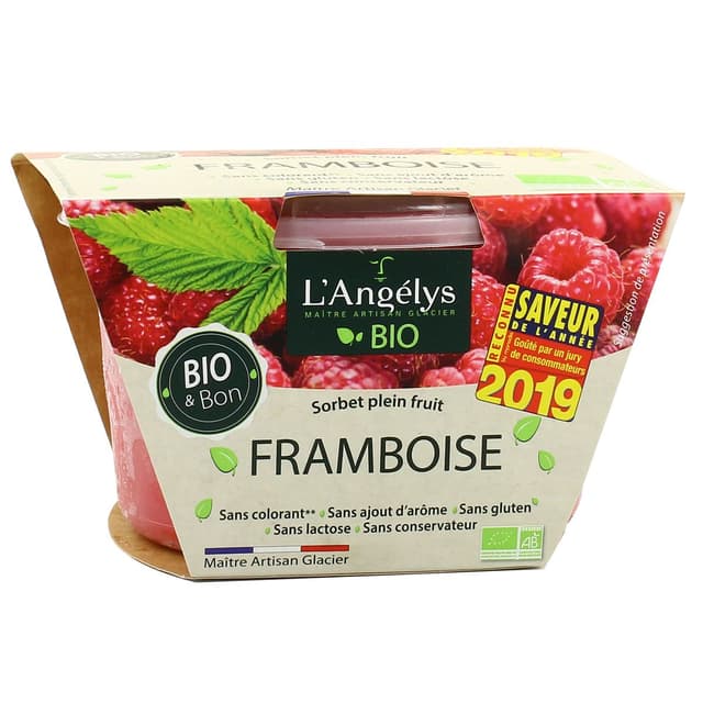 3760039980953 - L'Angelys - Sorbet artisanal plein fruit (60%) BIO Framboise 500ml
