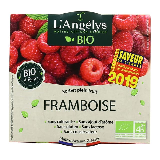 3760039980953 - L'Angelys - Sorbet artisanal plein fruit (60%) BIO Framboise 500ml