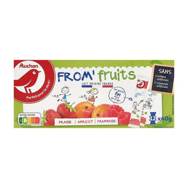 3596710462353 - Auchan - Fromage blanc aromatisé à la fraise - abricot - framboise en tube