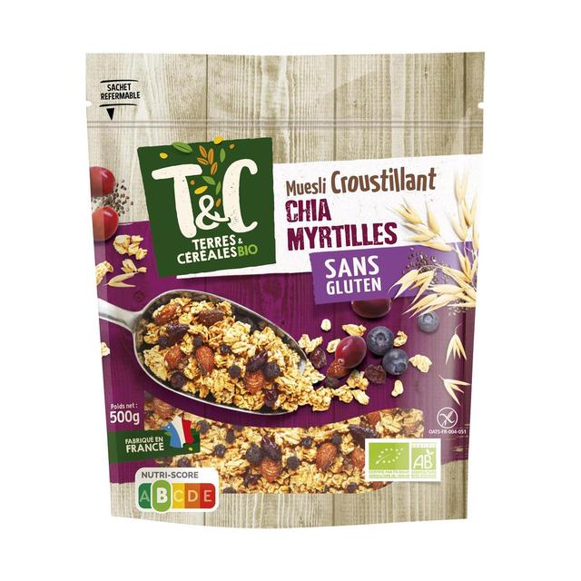 3421557502453 - Terres et Céréales Bio - Muesli Croustillant Graine de Chia et Myrtille sans gluten Bio