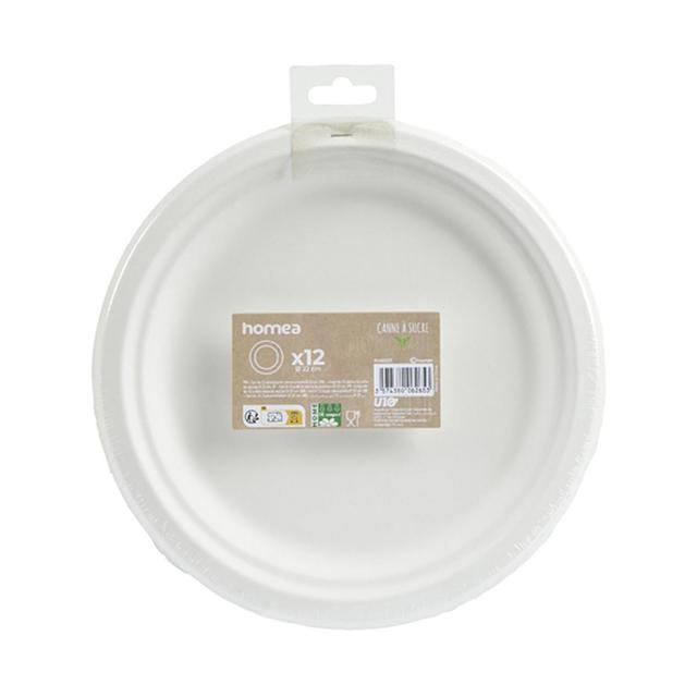 3574380062653 - Homea - Assiette ronde en canne à sucre 22cm blanc