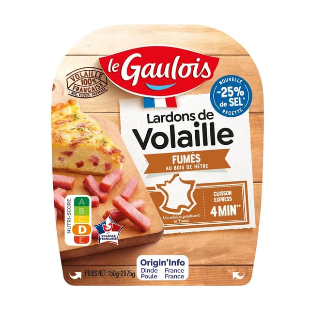 3266980133153 - Le Gaulois - Lardons de volaille fumés -25% de sel