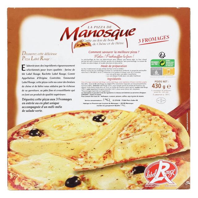 3498424203553 - La Pizza De Manosque - Pizza 3 fromages Label Rouge cuite au feu de bois de Chêne et de Hêtre