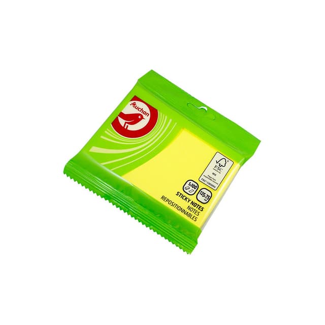 3665257553753 - Auchan - 100 notes adhésives jaunes 125 x 75 mm.