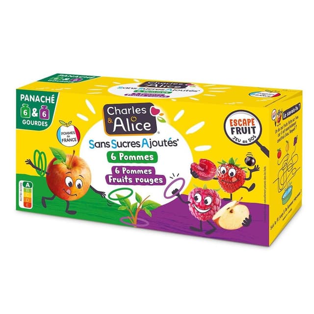 3288313704953 - Charles et Alice - Compote Gourdes Pomme, Pomme Fruits Rouges sans sucres ajoutés