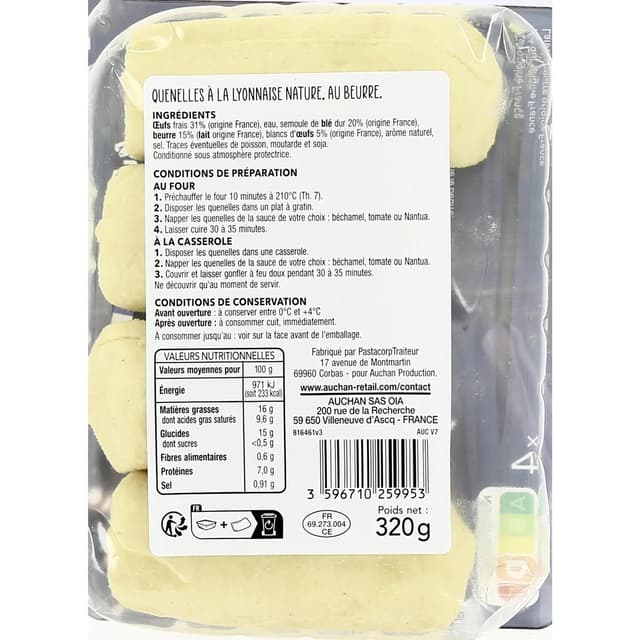 3596710259953 - Auchan Terroir - Quenelle à la lyonnaise nature