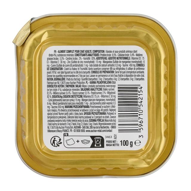 3596710542154 - Auchan - Barquette Terrine à la dinde pour chat