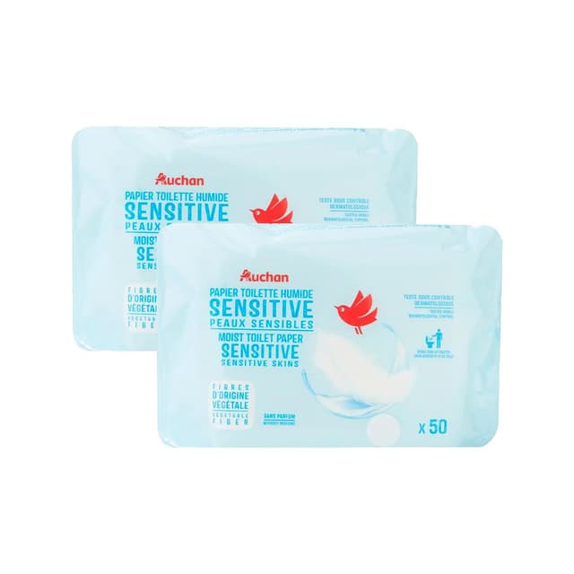 2050000416354 - Auchan - Lingettes papier toilette humide blanc peaux sensibles