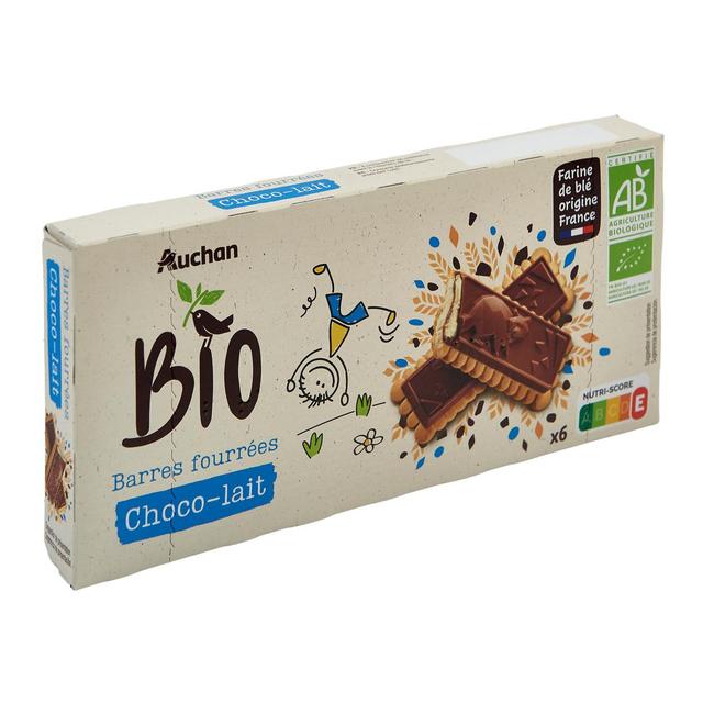 3596710477654 - Auchan BIO - Barres au chocolat fourrées au lait bio