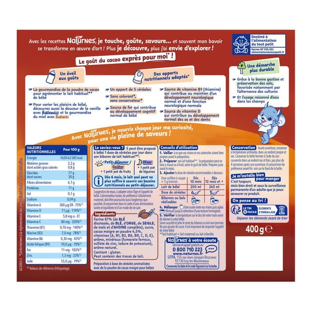 8445290549754 - Naturnes® - Babicao - Céréales instantanées Chocolat pour bébé dès 10 mois