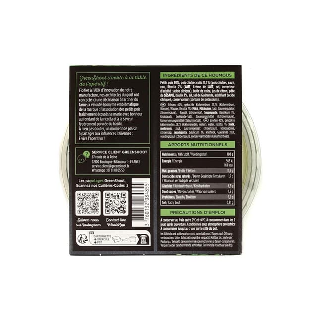 3760132084855 - Greenshoot - Houmous Petit Pois Ricotta et basilic