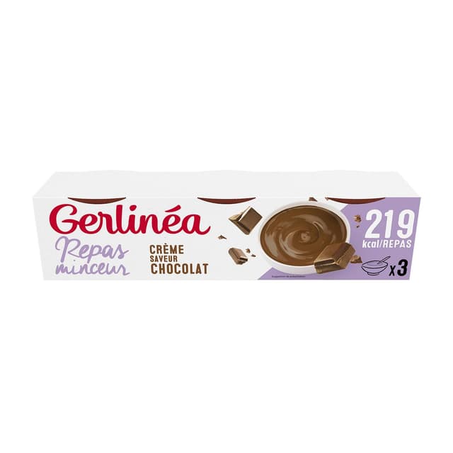 3175680906755 - Gerlinéa - 3 Coupelles crème saveur chocolat -37% de sucres en moins