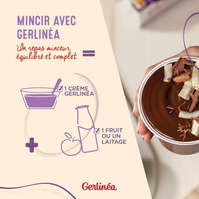 3175680906755 - Gerlinéa - 3 Coupelles crème saveur chocolat -37% de sucres en moins