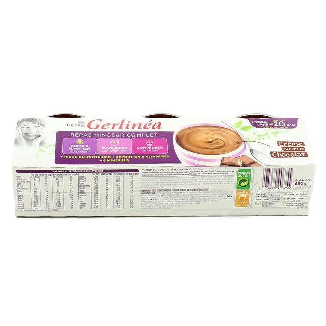3175680906755 - Gerlinéa - 3 Coupelles crème saveur chocolat -37% de sucres en moins