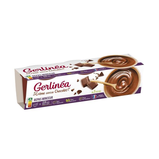 3175680906755 - Gerlinéa - 3 Coupelles crème saveur chocolat -37% de sucres en moins