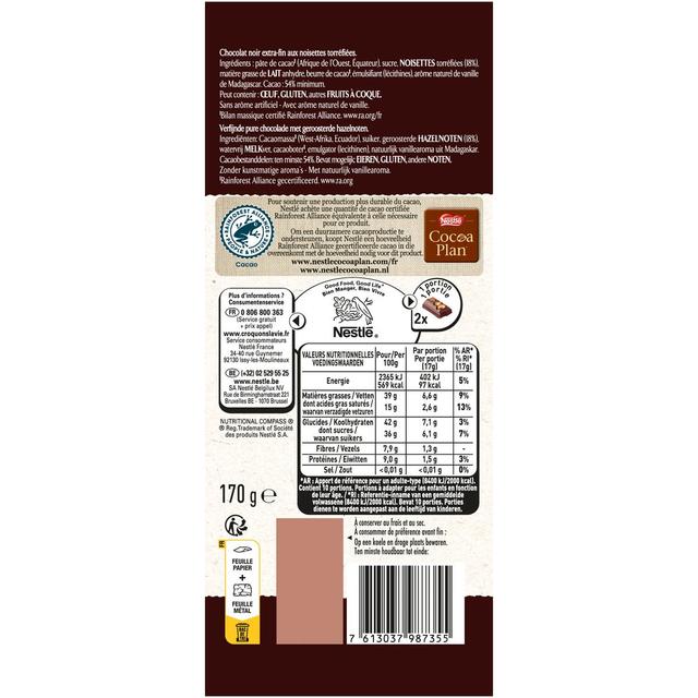 7613037987355 - Nestlé Les Recettes de l'Atelier - Chocolat noir noisettes entières torréfiées