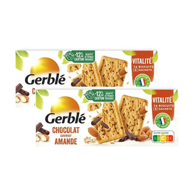 3175681077324 - Gerblé Vitalité - 16 Biscuits Chocolat Amande -43% de sucres en moins