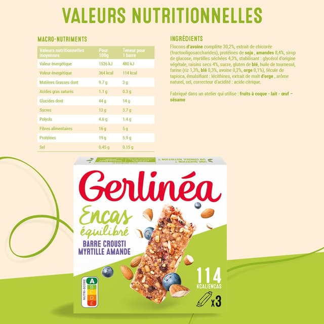 3175681271456 - Gerlinéa - 3 Barres en-cas céréales Crousti myrtilles amandes