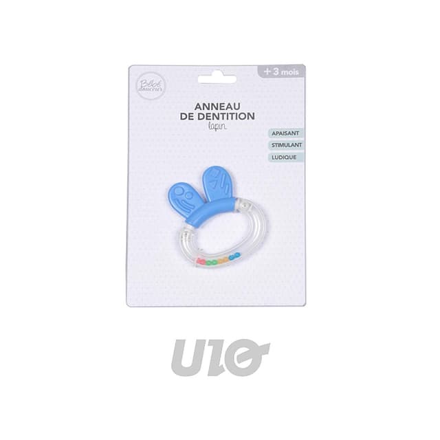 3574380062356 - BEBE DOUCEUR - Anneau de Dentition Hochet Lapin 7cm Bleu