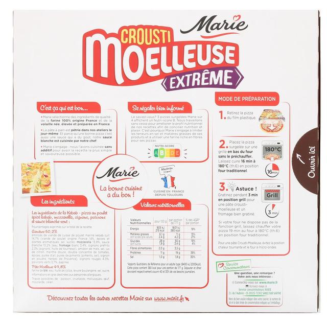 3248830719656 - Marie - Pizza l'Orientale Crousti'Moelleuse Extrême Kebab poulet épicé, oignons, poivrons, sauce blanche