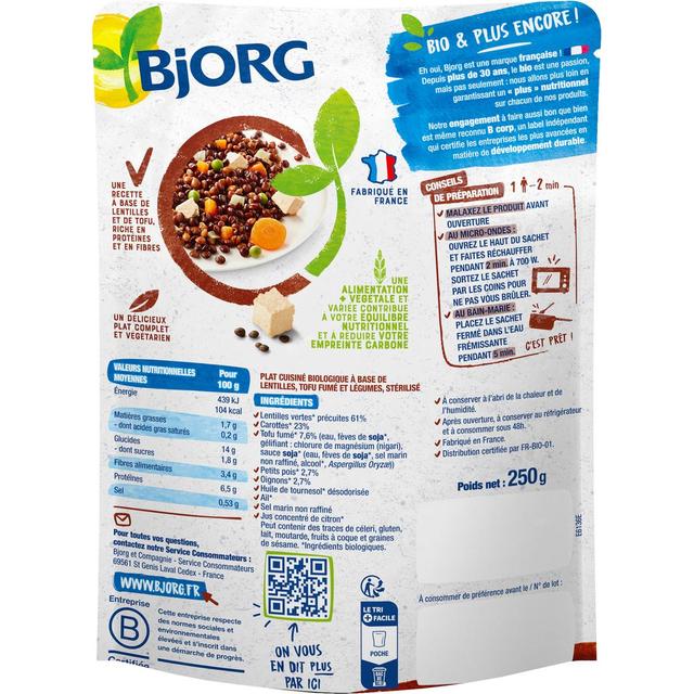 3229820794457 - Bjorg Veggie - Lentilles tofu fumé petits légumes Plat Cuisiné Bio
