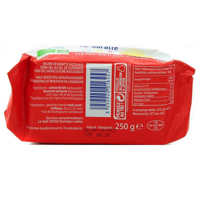 3252920016457 - Grandeur nature - Beurre bio de baratte 1/2 Sel