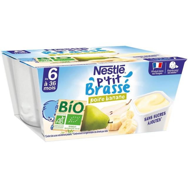 7613036286657 - Nestlé - P'tit Brassé - Dessert Lacté Banane Poire Bio Coupelle Bébé Dès 6 mois