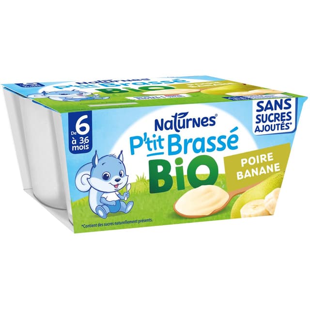 7613036286657 - Naturnes® - P'tit Brassé - Dessert Lacté Banane Poire Bio Coupelle Bébé Dès 6 mois