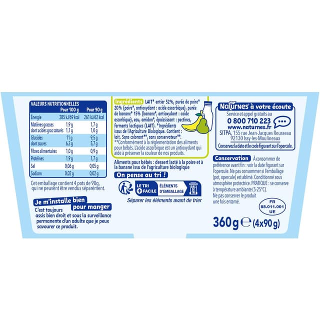 7613036286657 - Naturnes® - P'tit Brassé - Dessert Lacté Banane Poire Bio Coupelle Bébé Dès 6 mois