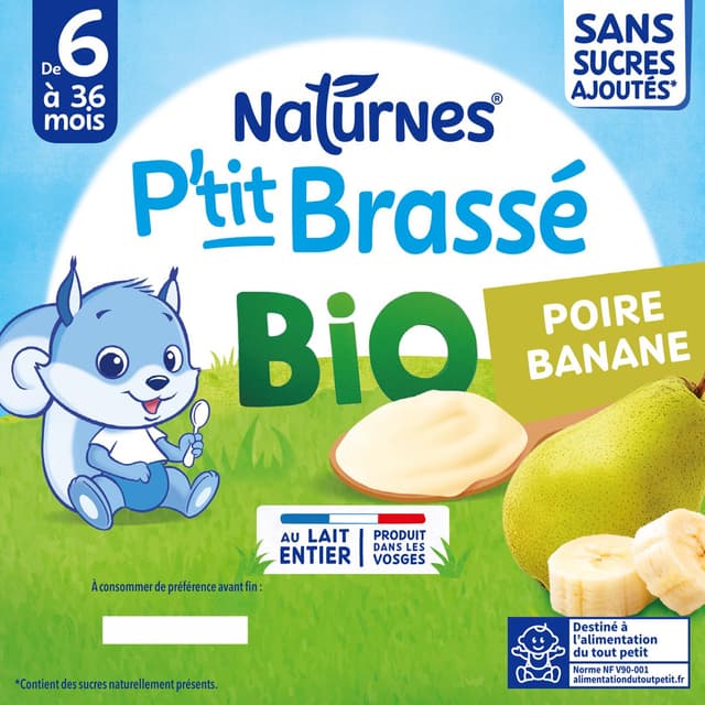 7613036286657 - Naturnes® - P'tit Brassé - Dessert Lacté Banane Poire Bio Coupelle Bébé Dès 6 mois