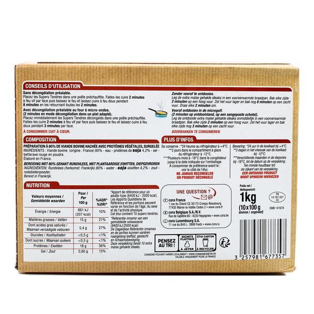 3257981677357 - Cora - 10 Super Tendre de boeuf haché 15% MG 10x100g