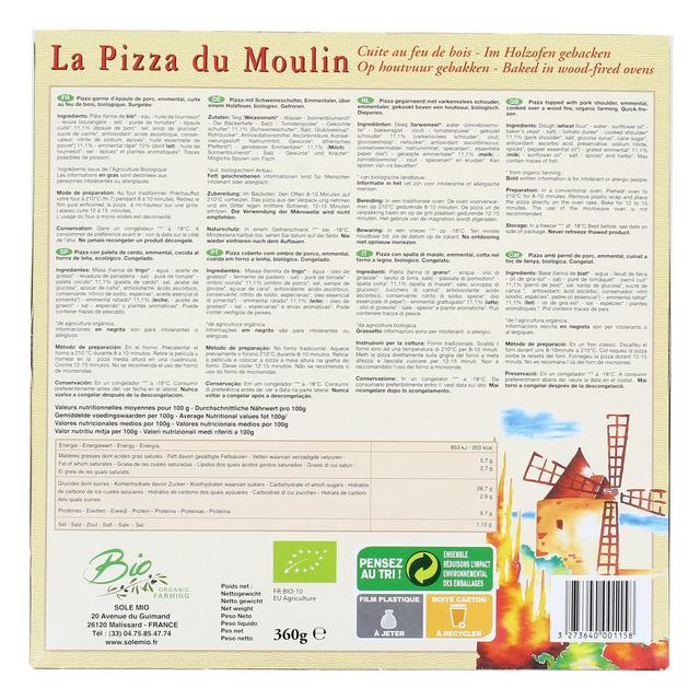 3273640001158 - La Pizza du Moulin - Pizza bio Epaule emmental cuite au feu de bois