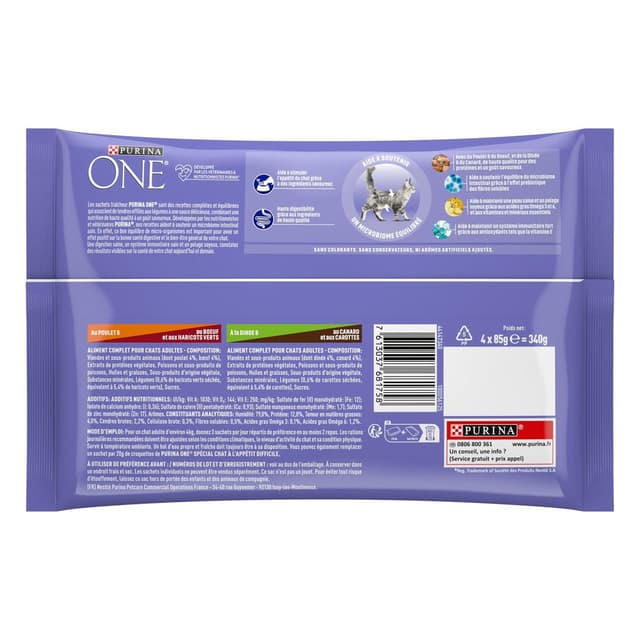 7613037681758 - Purina - One - Sachet en Sauce Effilés Poulet Bœuf et Dinde Canard Appétit Difficile pour chat