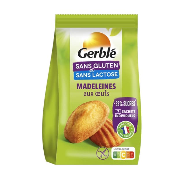 3175681054158 - Gerblé Sans Gluten Sans Lactose - 7 Madeleines -36% de sucres en moins sans gluten et sans lactose