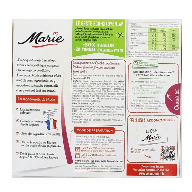 3248830085058 - Marie - Quiche Lorraine lardons et jambon supérieur fumés emmental crème fraîche