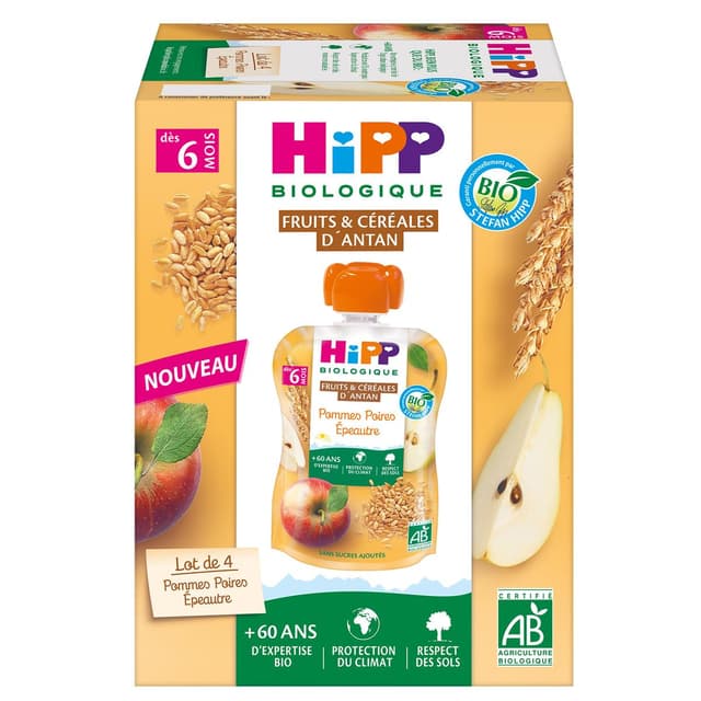 4062300405158 - Hipp - Fruits & Céréales d'Antan - Pommes Poires Epeautre Bio Gourde Bébé Dès 6 mois