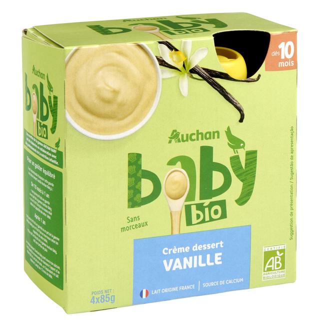 3596710477258 - Auchan Baby Bio - Dessert lacté Saveur Vanille Bio Gourde Bébé dès 10 mois