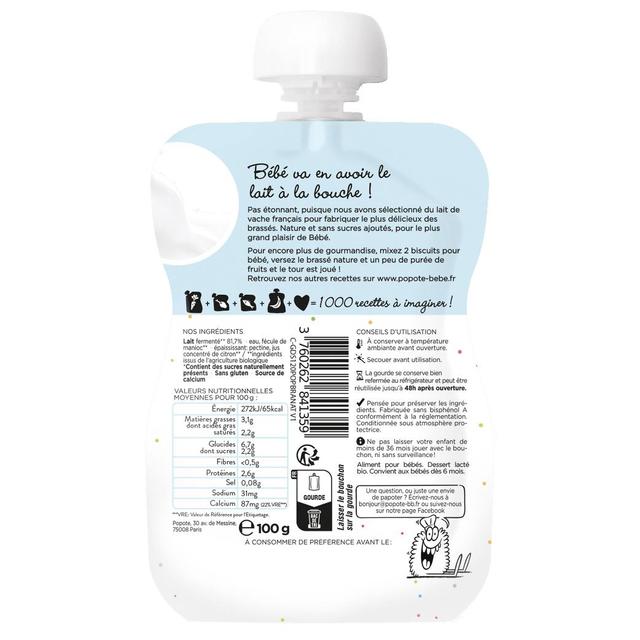 3760262841359 - Popote - Brassé Nature Gourde Bébé Bio Dès 6 mois