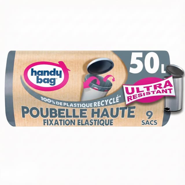 4008871223159 - Handy Bag - Sac Poubelle Haute Ultra Résistant Fixation Elastique 50L