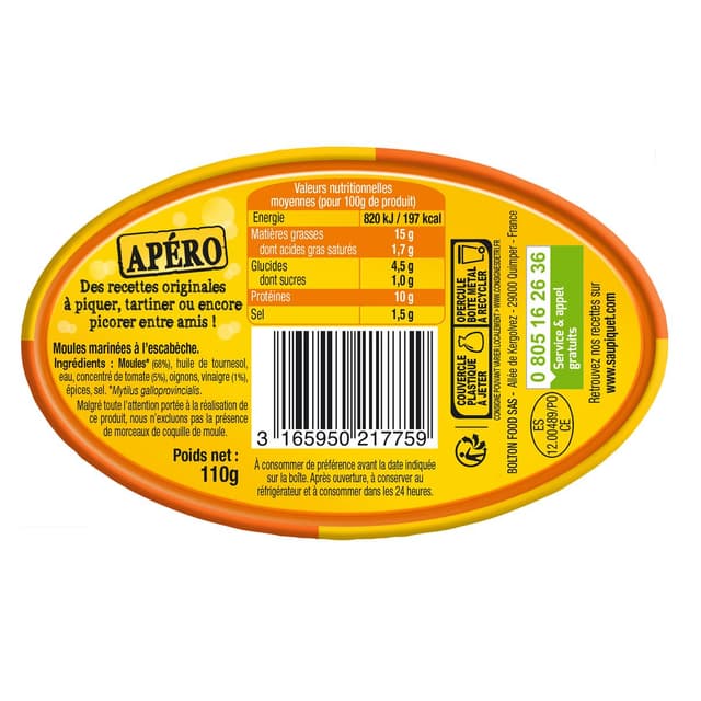 3165950217759 - Saupiquet - Moules à l'Escabèche - Apéro à piquer